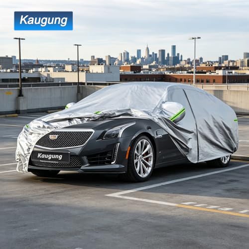 Image of Kaugung Car Cover Custom Fit for Cadillac CTS /CTS-V (2014-2019), 6 Layers Waterproof All Weather for Automobiles Full Exterior Cover Rain Sun Snow Protector with Door Zipper. Silver
