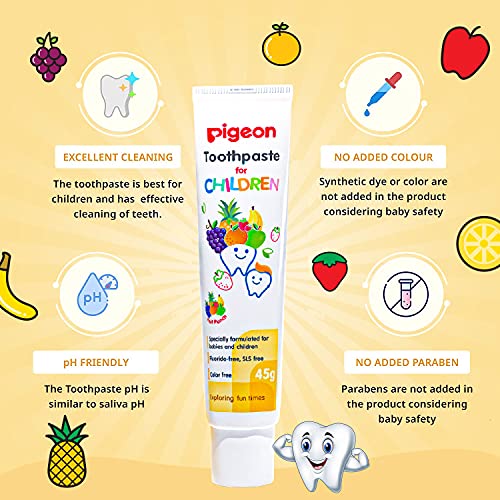 Image of Pigeon Children Toothpaste, Fruit Punch, 45g & Pigeon Children Toothpaste - Orange (45g)