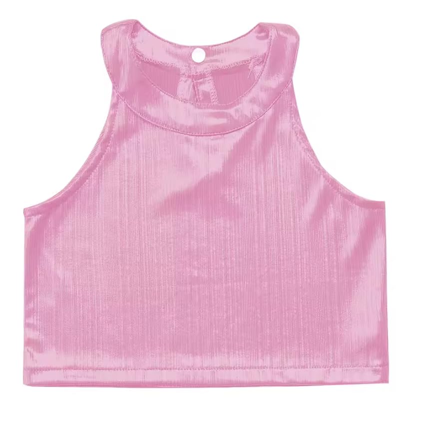 Haut moulant à col rond métallique pour femme sans manches bodycon crop top vêtements streetwear personnalisable