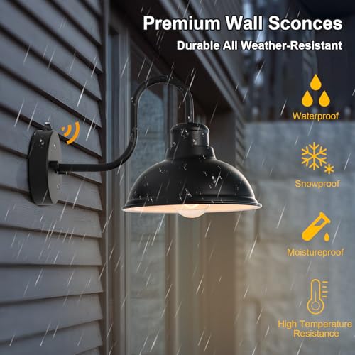 Image of Dusk to Dawn Barn Lights Outdoor Wall Light 8 inch Exterior Lighting Fixtures | Anti-Rust Waterproof Farmhouse Industrial Vintage Matte Black Wall-Mount for Porch /Garage /Patio Yard ETL Listed