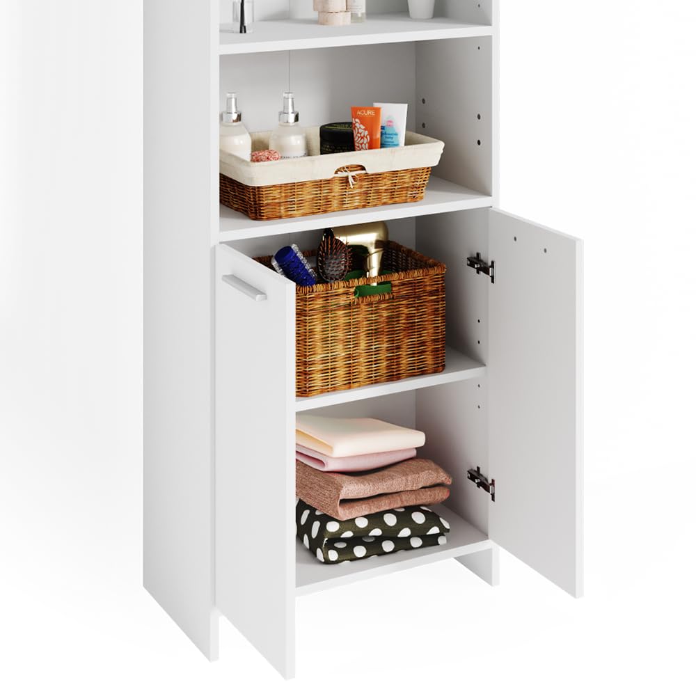 Vicco Armario de baño Maris, Blanco, 56.1 x 190 cm | Mueble de baño, con estantes ajustables en altura para un uso flexible