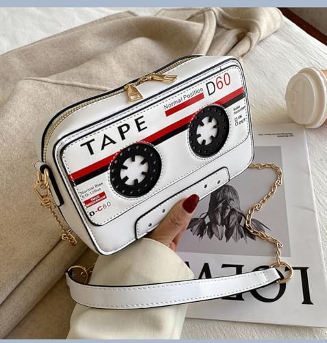 Sister Amy® Retro Tape-Strap Crossbody Bag Women's PU Evening Clutch Shoulder Bag Radio Recorder PU Crossbody Bag4