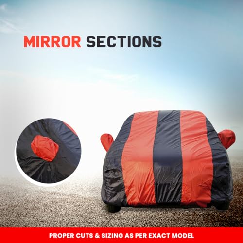 Image of Autofact Mahindra XUV 3xo Car Body Cover Triple-Stitched, Windproof with Buckle Belt, Elastic Hem, Uv Protection, Scratchproof & Dustproof, Soft Feather Fabric for All-Weather Protection (Red Navy)