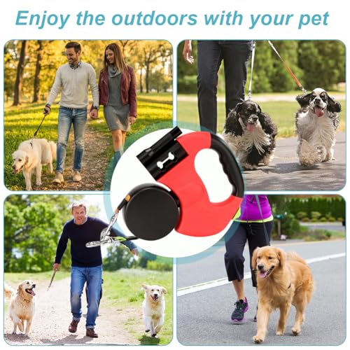 CRWEOM Hundeleine Doppelleine für 2 Hunde – Einziehbare Rollleine mit 360° Drehfunktion, LED-Beleuchtung & Reflektierendem Nylon | Ergonomischer Griff, Rot