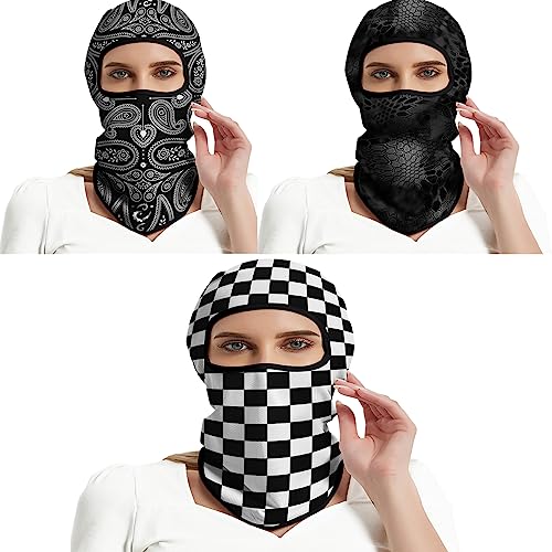 Image of Red Plume 3PCS Balaclava Full Face Mask Ski Mask UV Protection Cover Motorcycle Full Face Mask for Men Women Outdoor Sports