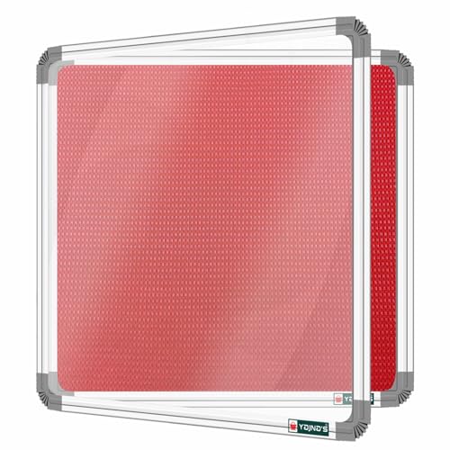Image of YAJNAS 3X3 Feet Premium Material Red Designed Notice Board with Acrylic Door /Soft Board /Bulletin Board /Pin-up Display Board for Study Room, Office, School & Home Use