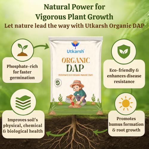 Image of Utkarsh Organic DAP Fertilizer for Plants, Home & Garden - 5 Kg Granules, 100% Water Soluble, Bio DAP Fertilizers & Manure for Plants Growth | Improves Flowering, Fruiting & Vegetables; Pack of 1