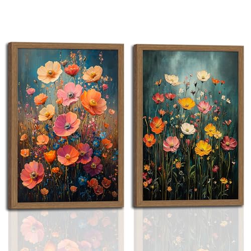 CVXHKH 2Pcs Wood Framed color Wildflower Canvas Wall Art Vintage