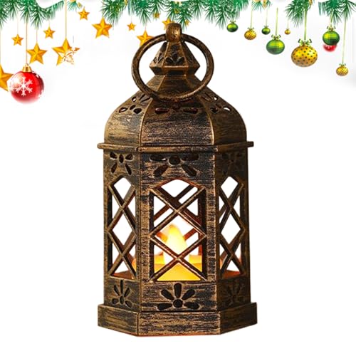 Linterna Vela - Simulada Candela Colgante Antiguo Marroquí | Latón Cepillado Pieza Central Fiesta Hogar Navidad Halloween Boda, Iluminación Decorativa Doméstica