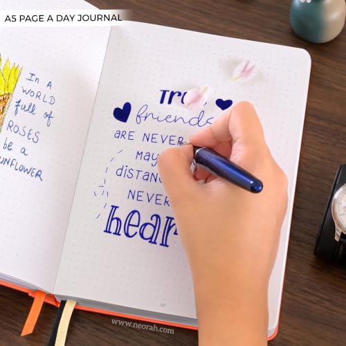 Image of NEORAH -A5 DOTTED | 368 Pages - 110 Gsm |PAGE A DAY JOURNAL (21x14.8 cm)-Hardcover Dot Grid Notebook |Back Pocket |3 Silk Book Mark - Completely HANDMADE for Journaling,writing- ORANGE
