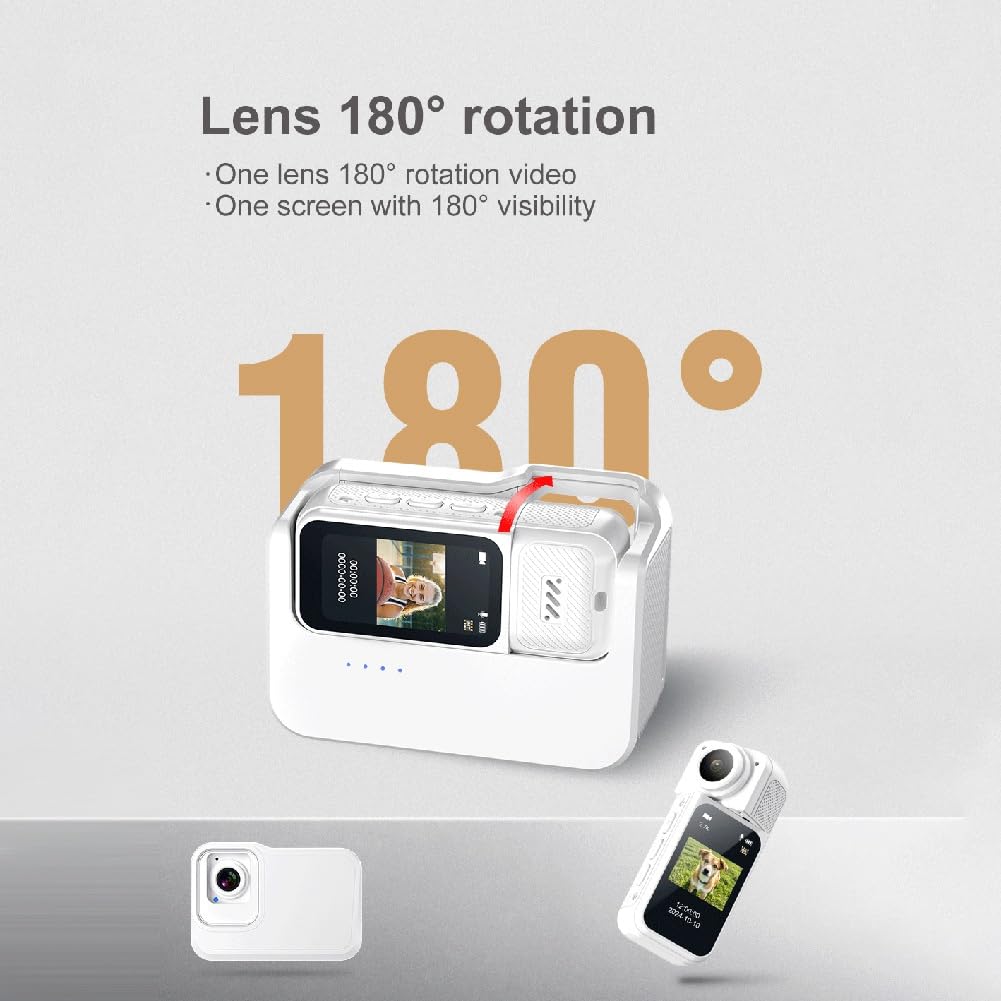 2.7K Thumb Camera WiFi Action Camera 180° Rotazione Sport Cam DV Ciclismo Registratore Videocamera con di Ricarica Bianca