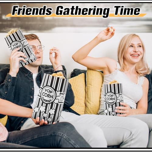 Image of Leinuosen Paper Popcorn Bags Bulk 2 oz Large Flat Bottom Boxes Disposable Container Sleeve Movie Night Popcorn Bucket for Retro Movie Themed Party Carnival Supplies (Black and White,500 Pcs)