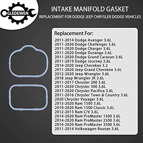 Intake Manifold Gaskets Lower & Upper Gasket Set | Replacement For 3.6L 2011-2020 Dodge Avenger Journey Charger Jeep Grand Cherokee Chrysler 200 300 | Replaces# 5184331Ac, 5184562Ac, Ms97204 #TOP2
