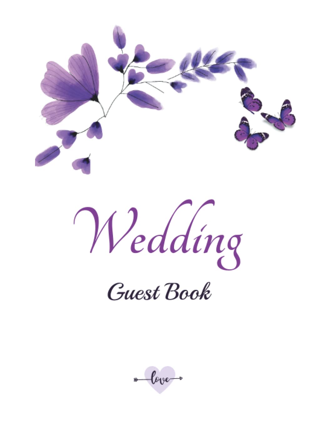 Wedding Guest Book: Purple floral wedding guest book / 70 guests