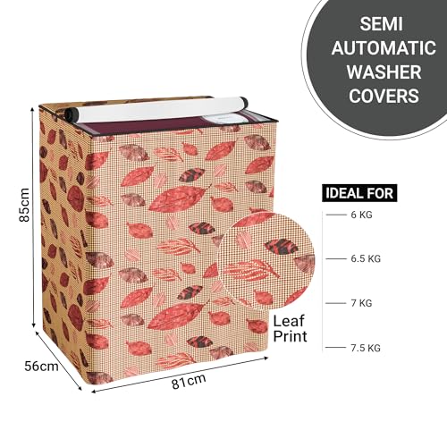 Image of Kuber Industries Washing Machine Cover | Semi-Automatic Washer Covers | Ideal For 6 kg, 6.5 kg, 7 kg & 7.5 kg | Waterproof & Dust-Proof Machine Cover | Leaf Print | Brown