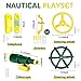 Playground Accessories Backyard Pirate Plastic Ship Playset Plastic Playground Equipment Set with Ship Wheel, Telescope, Safety Handlestoy Phone for Outdoor Playhouse Treehouse Playset(Yellow, Green)