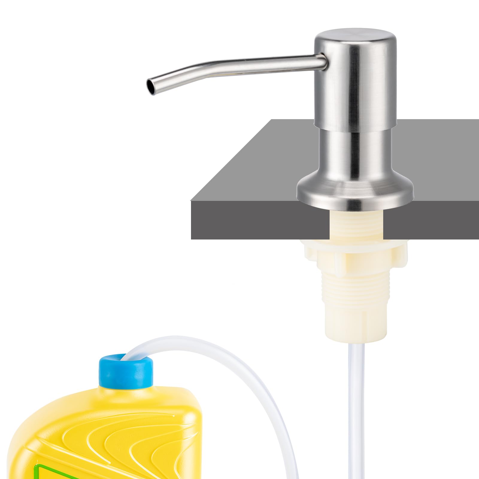 Soap Dispenser for Kitchen Sink, Built in Sink Soap Dispenser (Brushed Nickel), Countertop Dish Soap Dispenser Stainless Steel Pump with 47" Extension Tube kit, No Need to Frequent Refills