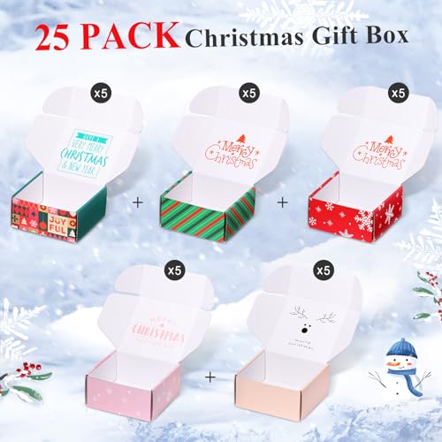Image of 25 Pack 4x4x2 inch Small Christmas Gift Box with Lid, Recyclable Corrugated Cardboard Shipping Boxes for Small Business,for Gift Packaging,Specially designed Box. (4 inchx4 inchx2 inch, Pattern)