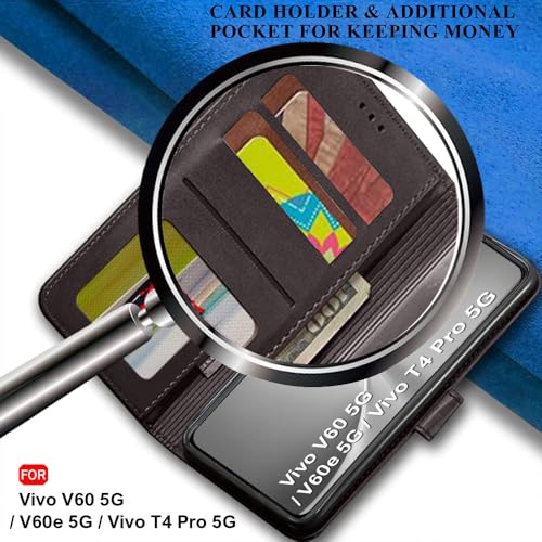 Image of TheGiftKart Flip Back Cover Case for Vivo V60 5G / V60e 5G / Vivo T4 Pro 5G | Dual-Color Leather Finish | Inbuilt Stand & Pockets | Wallet Style Flip Back Case Cover (Faux Leather, Coffee & Brown)