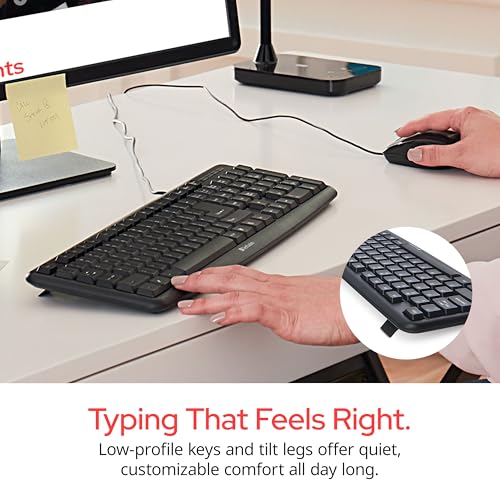 Image of Verbatim Slimline Wired Keyboard and Mouse Combo USB Plug-and-Play Numeric Keypad Adjustable Tilt Legs Optical Corded Mouse Full-Size Computer Keyboard Compatible with PC, Laptop - FFP Packaging Black