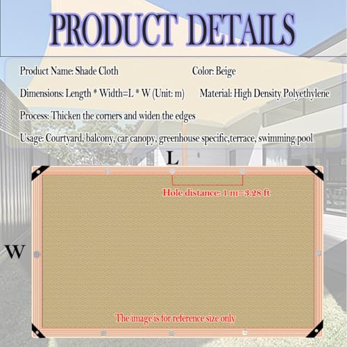 Toile d'ombrage beige 5x7m avec œillets | Occultation 80% - 4