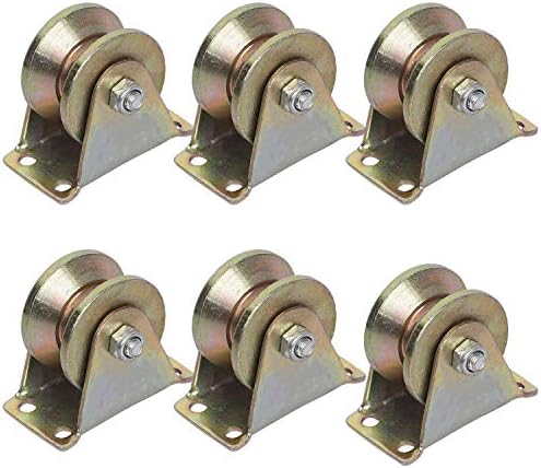 KEILEOHO 6 PCS 2 Inch V Groove Wheel,Electroplated Anti Corrosion 1045 Steel Heavy Duty Caster Wheels Sliding Gate Rollers Pressure Bearing Pully Long-Lasting Convenient V-Shaped Bracket Roller