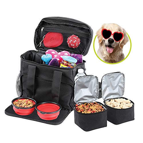 Bundaloo Dog Travel Bag Accessories Supplies Organizer 5-Piece Set with Shoulder Strap |