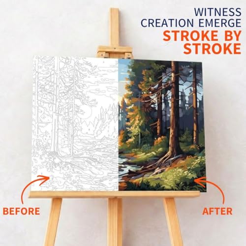 Image of Art Therapy Pcn20 Linen Canvas DIY Paint by Numbers Kit 15 x 20 Inch for Adults and Kids with 2 Set of Acrylic Oil Painting Colors with Brushes for Stress Relief, Relaxation, Focus & Home Decoration (Woods)