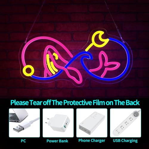 Image of Whale Neon Sign, JGHTURIE Cute Pink Neon Signs for Decor, Animal LED Sign for Room Decor, Bar, Party, Man Cave, USB Powered
