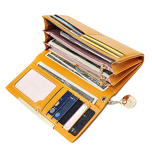 Womens Wallet PU Leather Bifold Wallet Large Capacity Long Purse Credit Card Clutch(Yellow)4