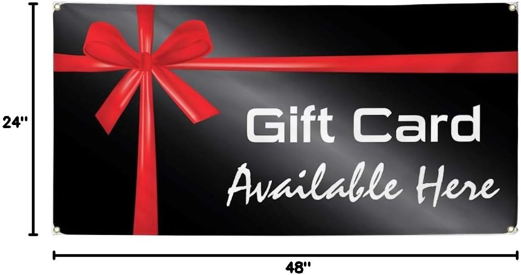 Vinyl Banner Multiple Sizes Gift Card Available Here Business B Business Outdoor Weatherproof Industrial Yard Signs Black 4 Grommets 24x48Inches