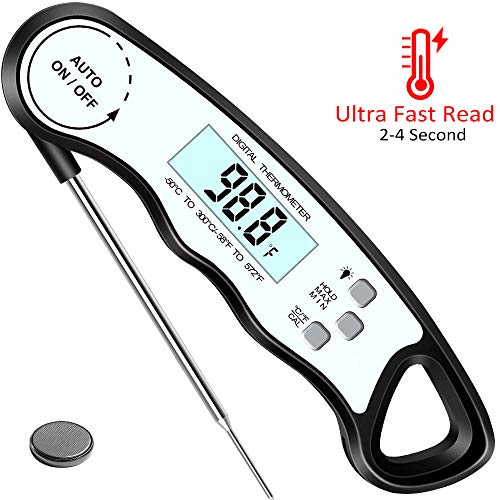 C100AE Termometro Cucina Digitale, Termometro da Carne Professionale a Lettura Istantanea 2-3 S, Termometro Forno, LCD Controluce, IPX6 Impermeabile, per Barbecue, Cibo, Carne, Grill,Vino,Latte(Negro)