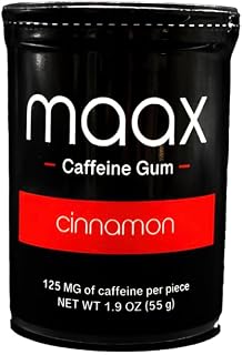 Maax Caffeine Energy Gum | Focus Gum | 125mg of caffeine per piece | Cinnamon | 25 pieces per container