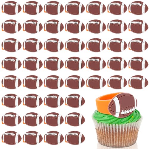 Barydat 48 Pcs Football Cupcake Topper Rings Football Party Decorations Cupcake Rings for Boys Kids Birthday Sports Ball Game Theme Party Supplies Favors Decorations Gifts
