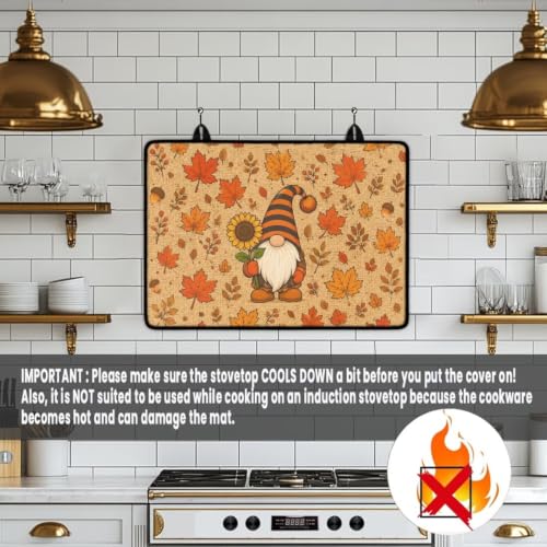 Image of Induction Stove Top Cover Protector Autumn Flat Top Stove Cover Mat Universal Stove Top Cover for Electric Anti-Scratching Cooktop Mat, 29 x 21 Inch, Gnome Fall Leaf Berry Acorn Print