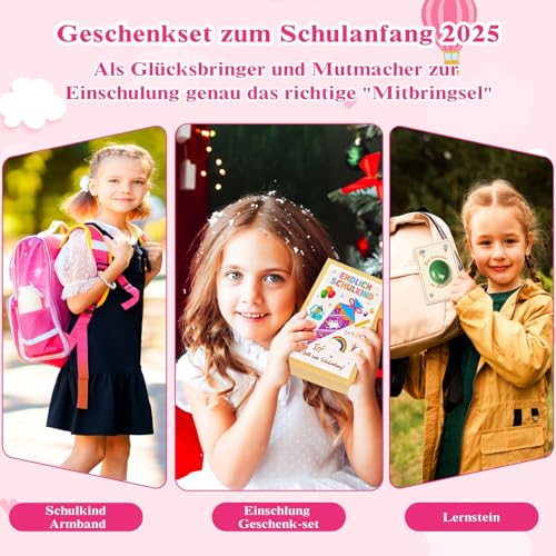 TUZELIYA Einschulung Geschenk Mädchen Jungen Schultüte Füllung - Einschulung Geschenkbox mit Armband Lernstein Grußkarte LED Lichterkette für Schulkind 2025 - Schulanfang Glücksbringer Geldgeschenk