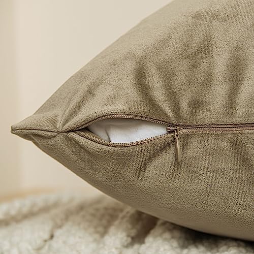Image of JUSPURBET Velvet Decorative Throw Pillow Covers 14x14 Set of 2,Stone | Decorative Throw Cushion Cases with Hidden Zipper for Couch Sofa Bed Bedroom Living Room Home Decor