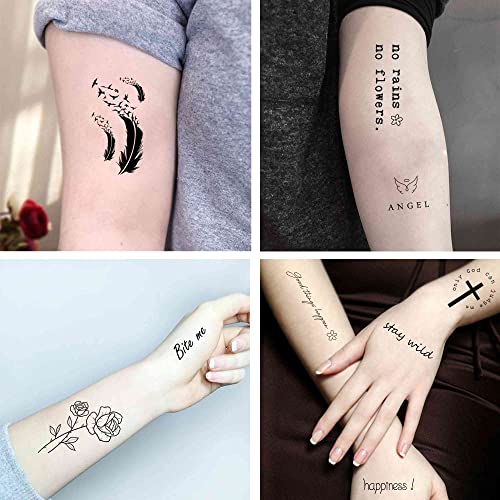 Tattoonova Realistic Temporary Tattoo 48 Designs Quote Word Inspirational Words Wild Flower Floral Bouquet For Women Girls #TOP2