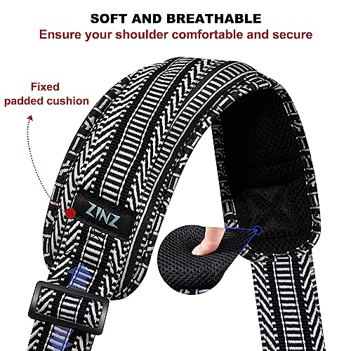 Image of ZINZ 74 inch Shoulder Strap with Fixed Pad and Dual Balanced Buckles,Black White Jacquard