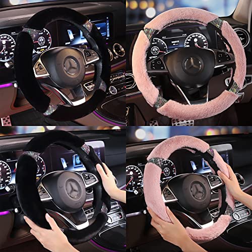 Capa De Volante De Pelúcia Fofa Antideslizante, Protetor De Volante De Diamante De Cristal Bling Enc