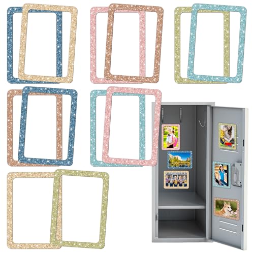 RZJSLSHANHAI 12 Pcs Magnetic Picture Frames 5x7 Inch Magnetic Photo Frame for Locker Refrigerator Decorations Shiny Bohemian Magnet Picture Frame Back to School Locker Accessories for Office School