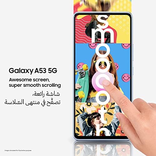 جوال سامسونج جالكسي A53 بشبكة 5G مع سعة تخزينية 256GB وذاكرة RAM بسعة 8GB بدون شريحة اتصال يعمل بنظام اندرويد، لون برتقالي فاتح (اصدار السعودية),ذو شريحتين
