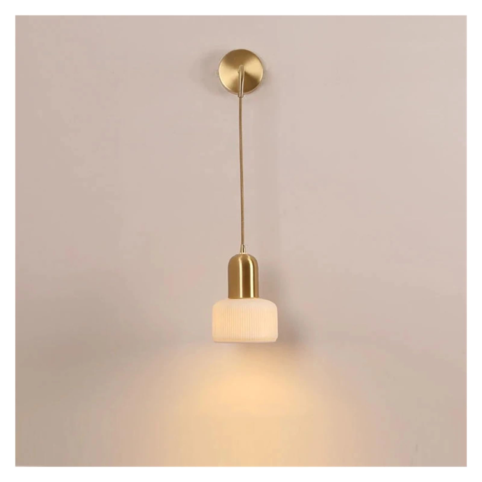 KBUUKYYXouy Wall Sconce Lights Nordic Japanese Style Minimalist Brass Wall Lamps Bedroom Study Bedside Living Room Hanging Wire Ceramic Lighting Fixture,Warm Light(Neutral Light)