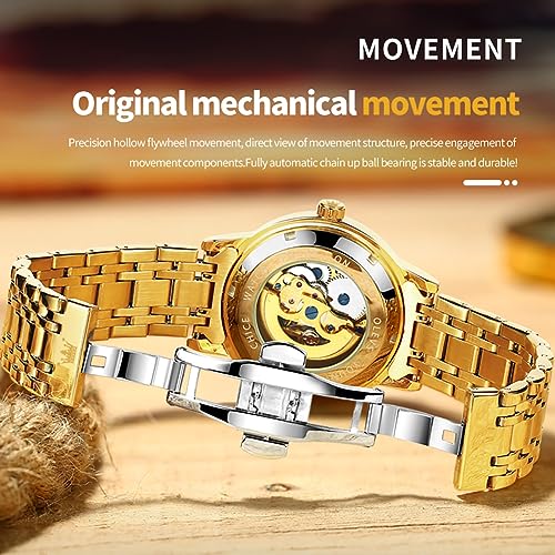 Montre squelette dorée OLEVS mécanique automatique de luxe en acier