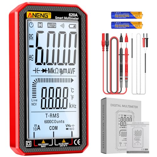 Image of Digital Multimeter, Voltmeter Smart Electrical Tester 6000 Counts with LCD, Measures AC /DC Current, Voltage, Resistance Temperature for Electricians DIY (620A Red)