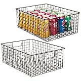 mDesign Aufbewahrungskorb aus Metalldraht – flexibles Ordnungssystem für die Küche, Vorratskammer etc. – großer und universeller Drahtkorb mit Griffen – 2er-set – bronzefarben