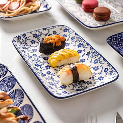 Selamica Ceramic 8 inch Rectangular Salad Plates, Dinner Plates, Pasta Dessert Plates for Appetizer, Sushi, Fruit - Microwave/oven/Dishwasher Safe, Set of 6, Vintage Blue by Selamica - Image 3