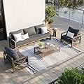UDPATIO 4 Pieces Aluminum Patio Furniture Set Modern Outdoor Furniture Faux Wood Grain Patio Conversation Sets with Coffee Table for Balcony, Backyard, Include 600D Waterproof Cover