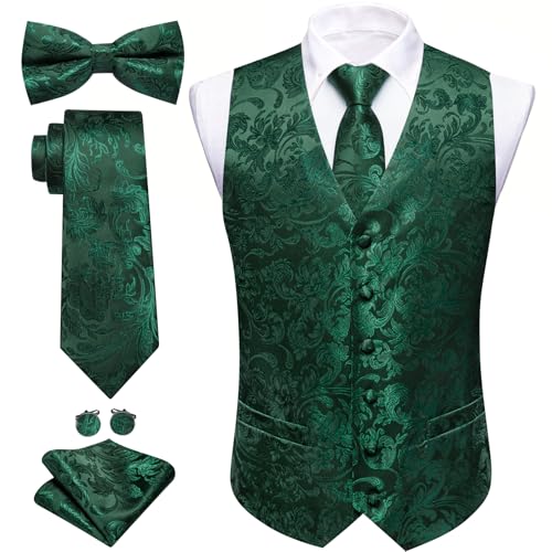 Image of Barry.Wang Men's Suit Vest Tie Bowtie Set Formal Silk Paisley Waistcoat Hanky Cufflinks Lapel Pin Set Wedding Party 7PCS