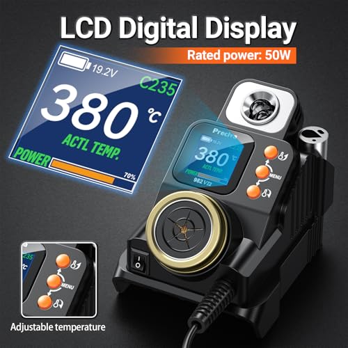 Preciva Cordless Soldering Station, 50W Digital Display Soldering Iron Kit 90-450℃ Adjustable, Rapid Heating with 2 Tips - Compatible 18-20V Battery for DIY, Appliance Repair(Battery Not Included) 5 Preciva Cordless Soldering Station, 50W Digital Display Soldering Iron Kit 90-450℃ Adjustable, Rapid Heating with 2 Tips - Compatible 18-20V Battery for DIY, Appliance Repair(Battery Not Included) - Image 5